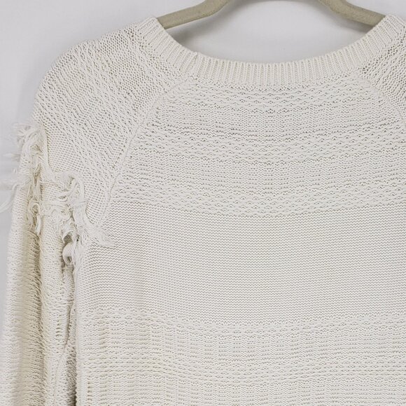 3/$25 LOFT Fringe Trim Pullover Sweater XS Womens Boho Cream - Picture 7 of 9
